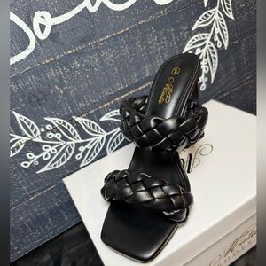 Mata-French Braided Vegan Leather Block Heels